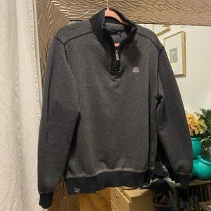 Point Zero Gray &amp; Black Mock Neck Cable Knit Sweater 100% Cotton